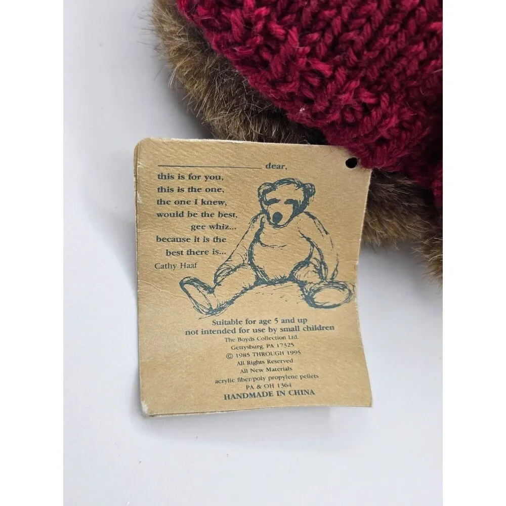 Vintage 1985-1995 Boyds Bears Winston B Bean Teddy Bear Red Sweater Tags